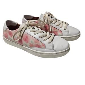 SOLUDOS The Ibiza Classic Sneaker Leather Floral Pink White Size 6.5